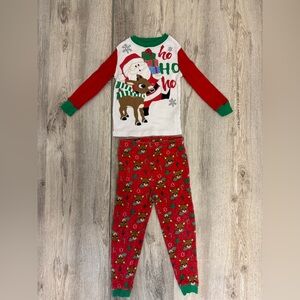 Red and Green Holiday Pajama Set with Rudolph the Red Nosed Reindeer Design